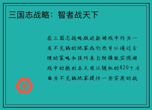 三国志战略：智者战天下